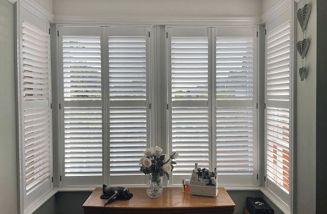 White square bay shutters